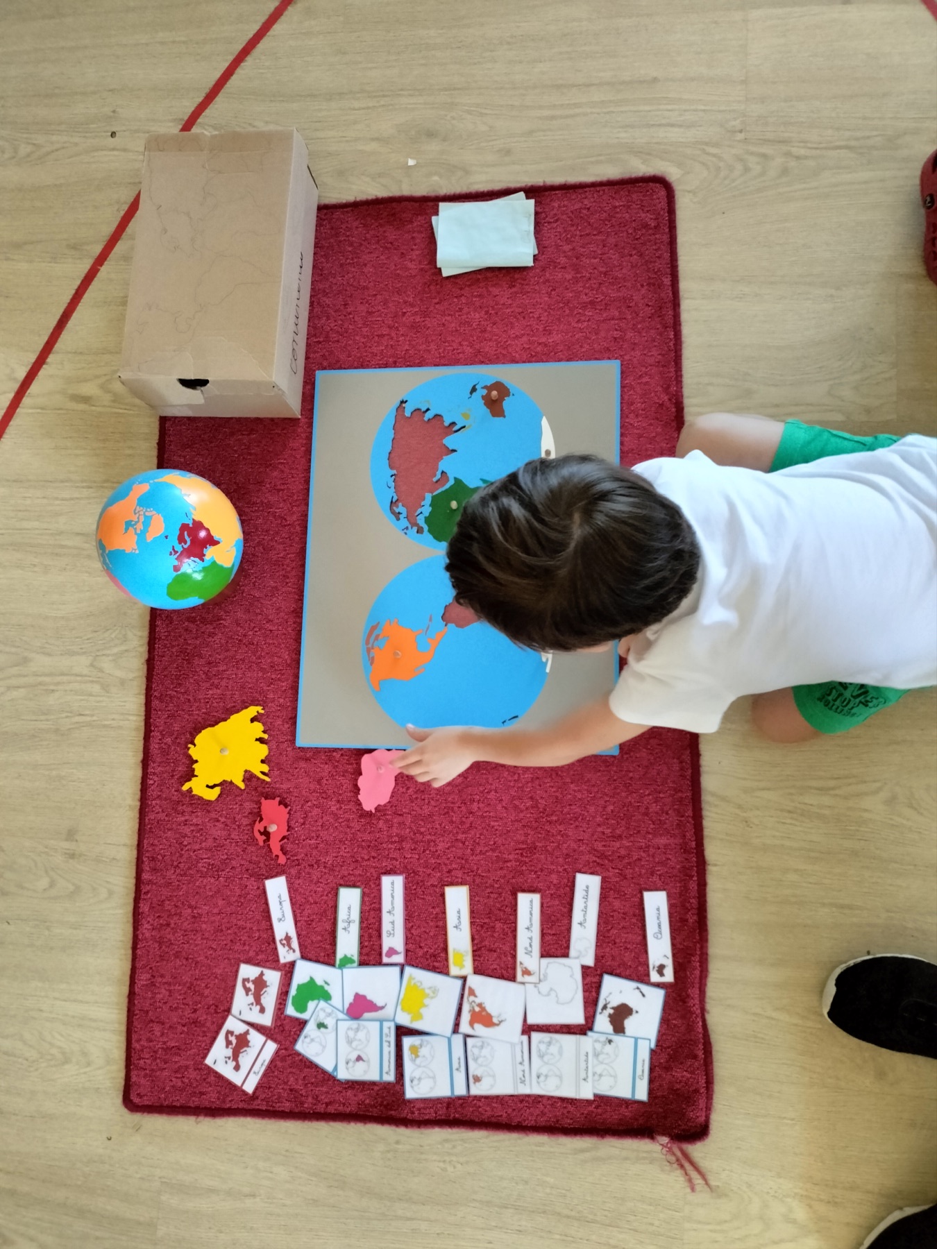 Attività di educazione cosmica con planisfero Montessori