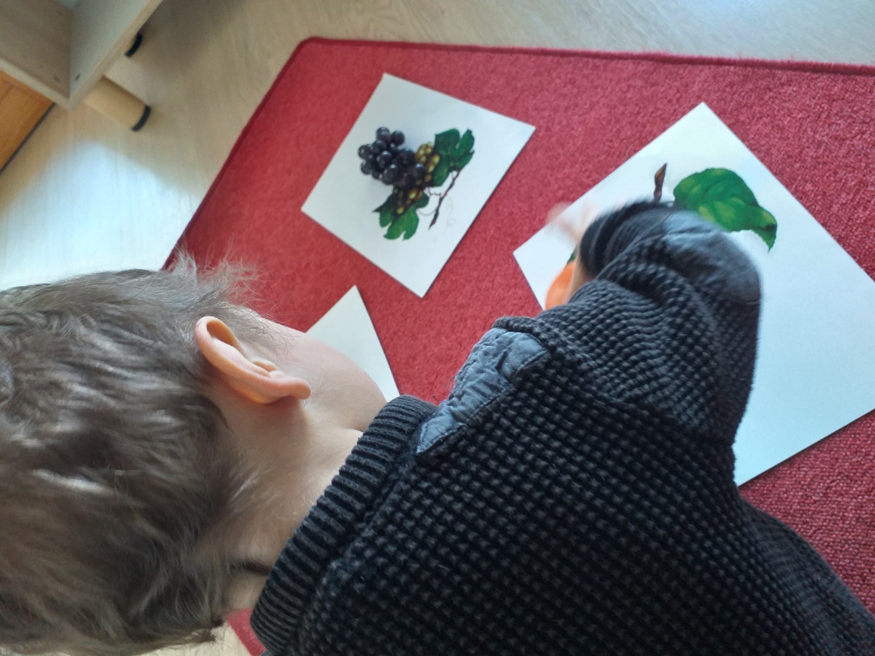 Bambino concentrato in un'attività di associazione e linguaggio